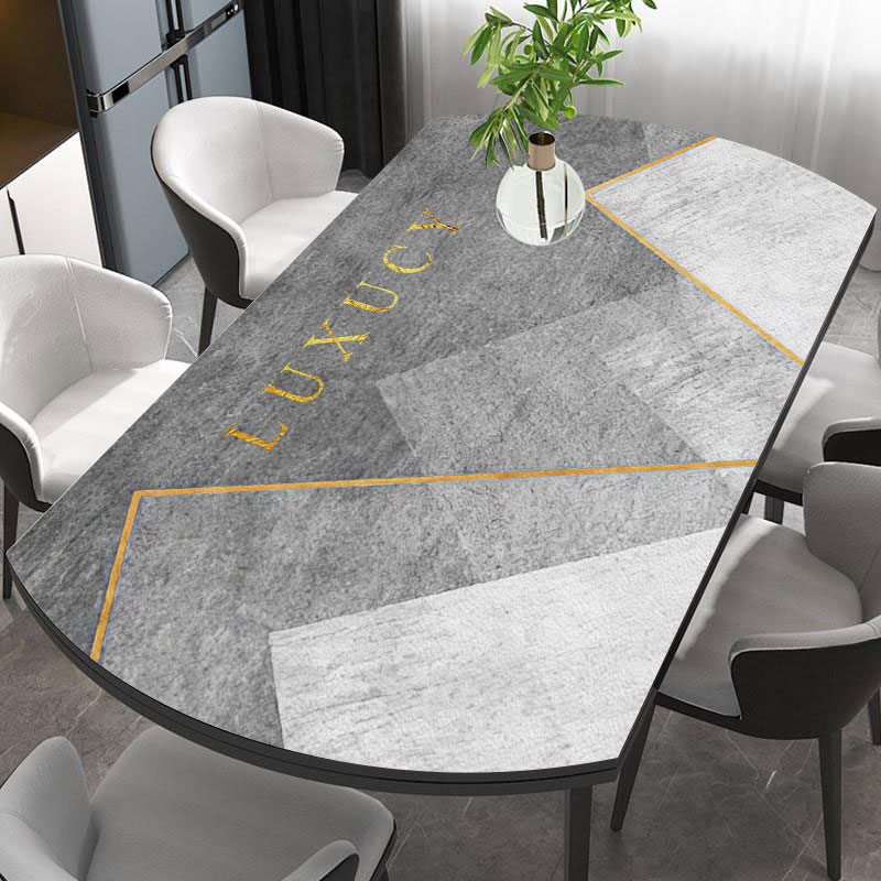 椭圆形pu皮革桌垫岩板专用餐桌布可折叠伸缩圆桌桌布防水防油免洗