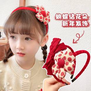 新年红色发箍儿童蝴蝶结头箍韩国女孩发卡公主可爱宝宝不伤发发饰
