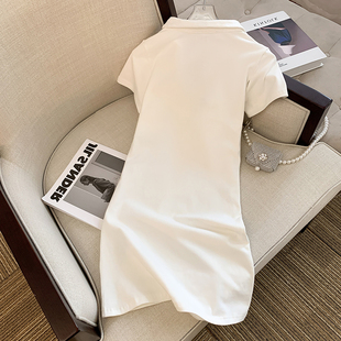白色短袖t恤裙女夏季薄款2023新B款法式气质小个子polo领连衣裙子