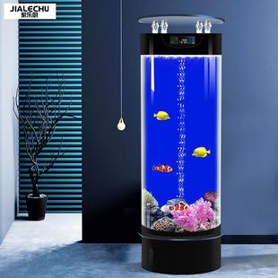 新品鱼缸客厅小型圆柱压克力水族箱家用生态免换水立式智能落地金