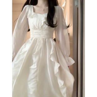 秋季女2023年新款法式小香风高级感小个子修身白色连衣裙子公主裙