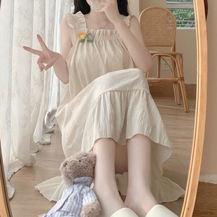 可出门纯棉睡裙女士夏季睡衣吊带无袖性感韩版薄款连衣裙宽松中裙