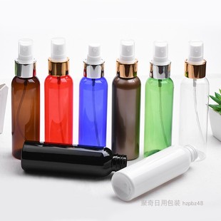 新品120ML毫升圆肩电化铝喷雾瓶棕色透明亮金银细雾喷头塑料瓶PET