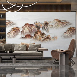 8大0x2600岩0电视沙发背景墙新中式轻奢岩石板板连纹板材客厅装饰