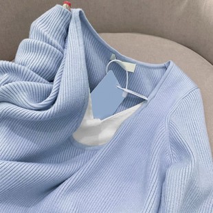 推荐假两件上衣女韩系风格奶系穿搭2024早春装新款氛围感针织小衫