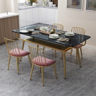 北欧双层餐桌长方形岩板家用小户型一米二带收纳两层金色吃饭桌
