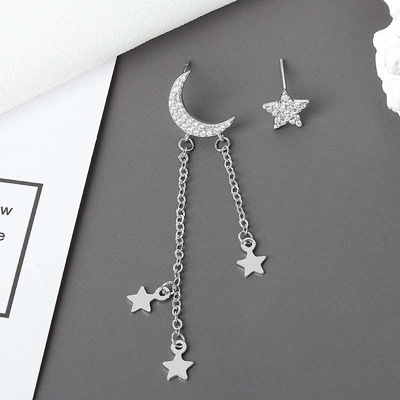 速发Fashion personality star and moon diamond asymmetric sta