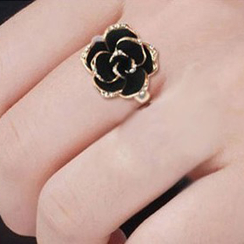 推荐Cross Border Diamond Black Rose Open Fashion Ring Gift用