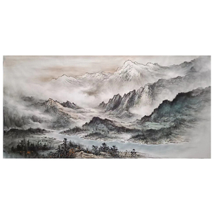 定制纯手绘挂画山水画 客厅挂画 旭日东升办公室沙发新中式装饰画