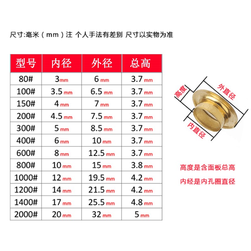 现货速发铜质气眼圈扣大小号鸡眼扣皮腰带吊牌标签鞋眼扣汽眼打孔