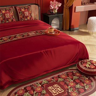 23年新款红色喜字玫瑰结婚床边毯长条婚房皮革T地垫客厅沙发脚垫