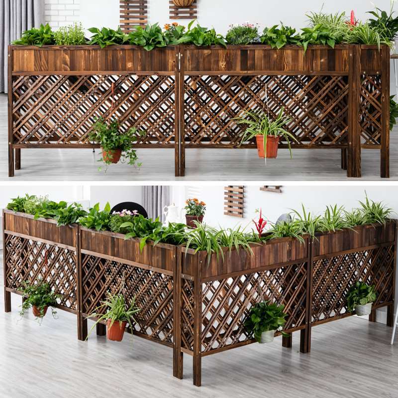 长方形花园园艺绿植栅防花架室木饭店餐厅碳化栏腐外花箱实木质