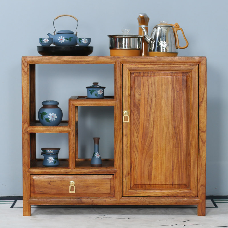新品茶水柜茶柜边柜实q木置物架胡桃木移动烧水茶台柜新中式一体