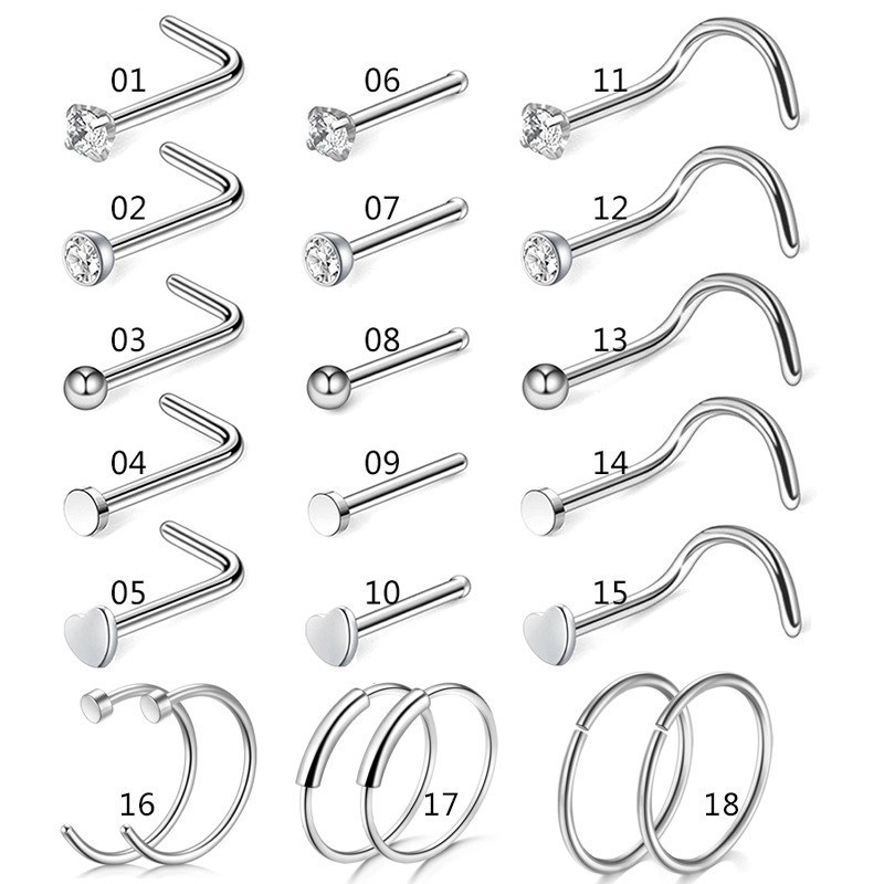 速发21Pcs/1Bag Nose Stud Piercing Earring Nose Ring Prong  N