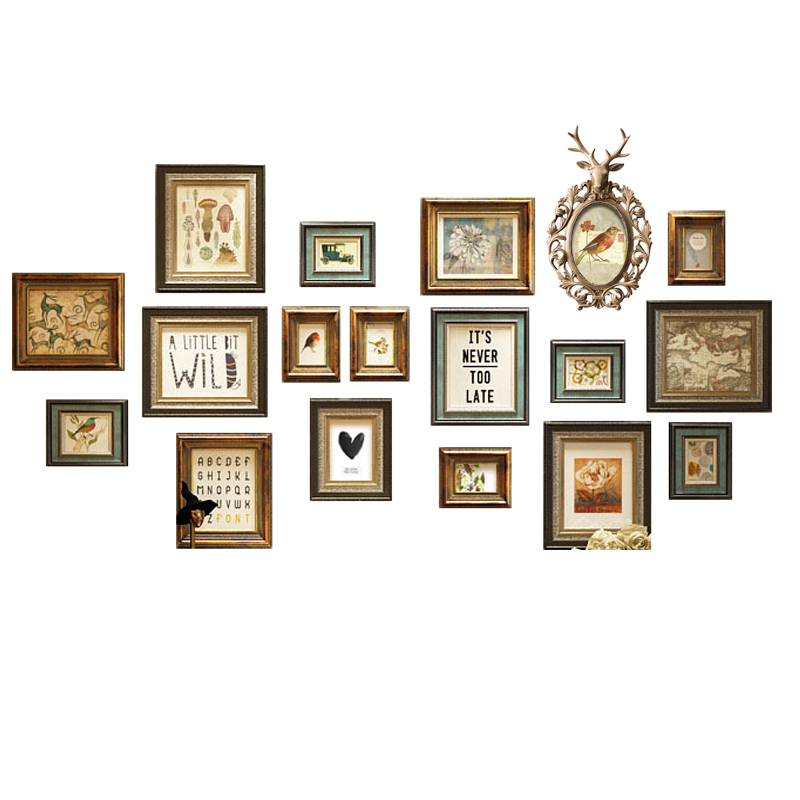 (今日10.5折)新品实木照片墙鹿装饰客厅美式相框墙复古欧式免打孔楼梯