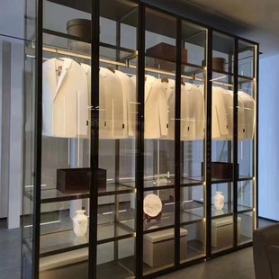 定制轻奢钢化玻璃衣柜家用卧室现代简约L型转角衣帽间衣橱铝合金