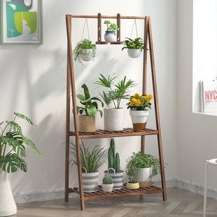 速发Flower rack balcony solid wood Flowerpot stand plant she