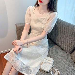复古旗袍连衣裙女夏季2023新款高级感法式温柔气质白色中长款裙子