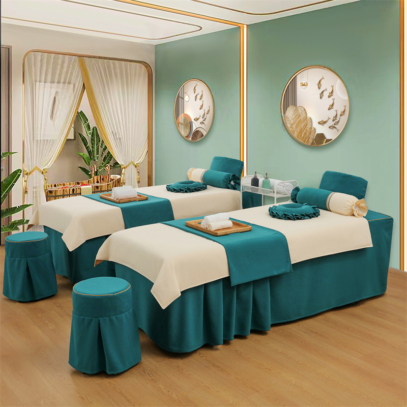 新品2023新款网红美容院床罩四件套高档轻奢带简约四季通用按摩床