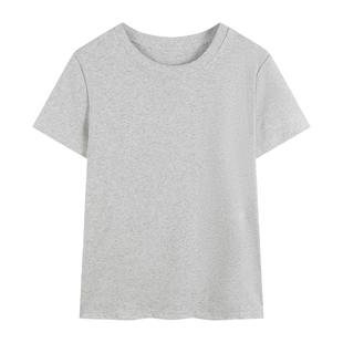 速发正肩u领灰色短袖T恤女2024新款夏季遮肚子短款修身显瘦体恤上