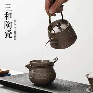 粗陶陶瓷茶壶单壶过滤泡t茶提梁壶煮茶壶盖碗土陶茶壶功夫茶具包