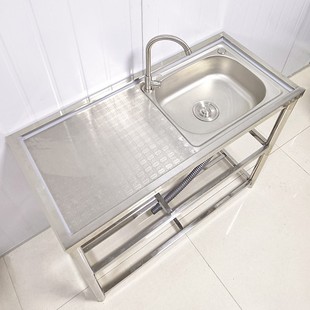 厨房不锈钢洗手盆单盆水池家用水槽洗碗池加固按板平台带落地支架