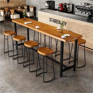 新品北欧实木高脚吧台桌椅清吧奶茶店商用休闲简约酒吧桌靠墙长条