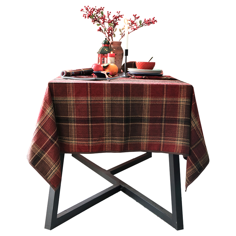 拾布饰家美式红格子桌布家用长方形复古茶几布餐桌布布艺台布定制