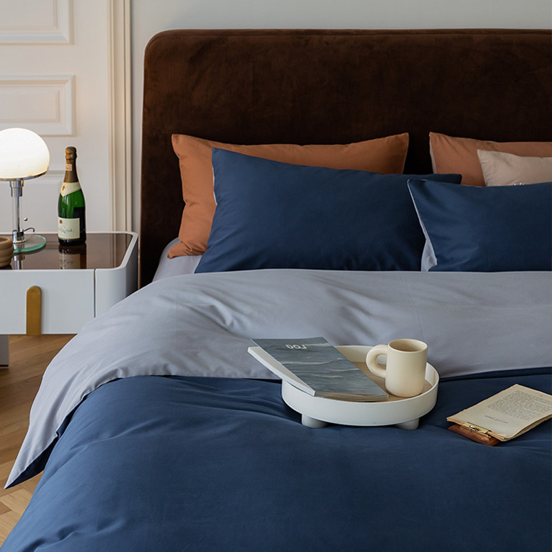 直销现代极简f纯色磨毛四件套全棉贡缎双拼100支a类婴儿棉秋冬保床品