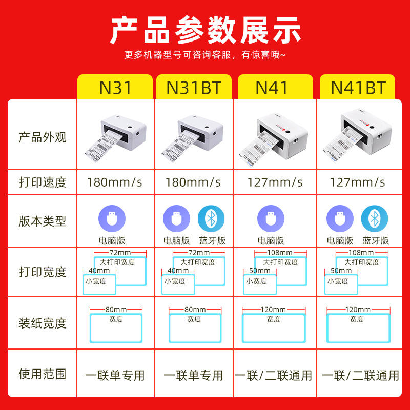 子31/N41电N面单打印w机一签两联热敏标联快递通用蓝牙便