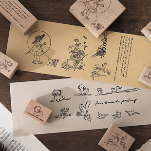 推荐Yoofun 12 Designs Girl Plant Growth Wooden Rubber Stamps