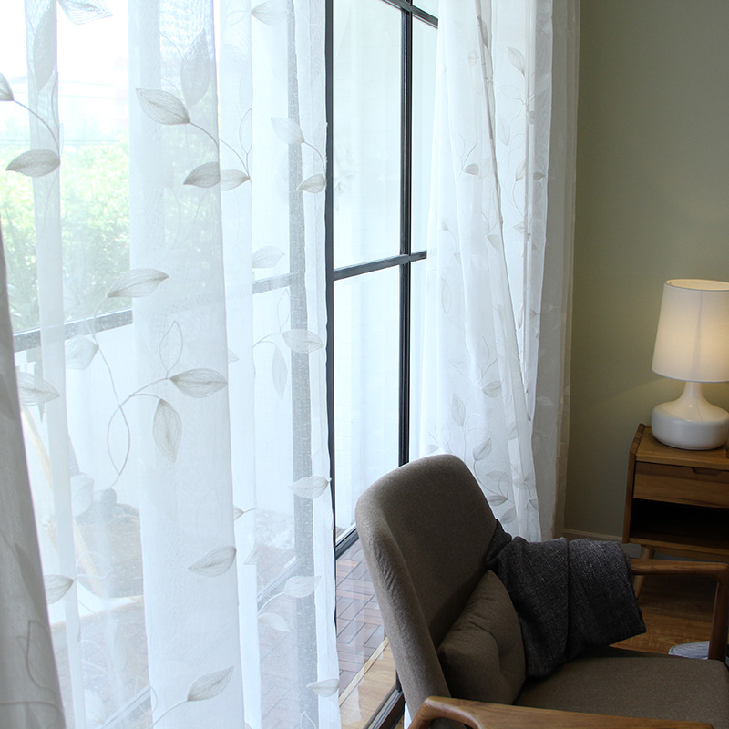 厅Trno特里诺简约现代北欧风7nmVgEQXf格刺绣客卧室飘窗窗i帘窗纱