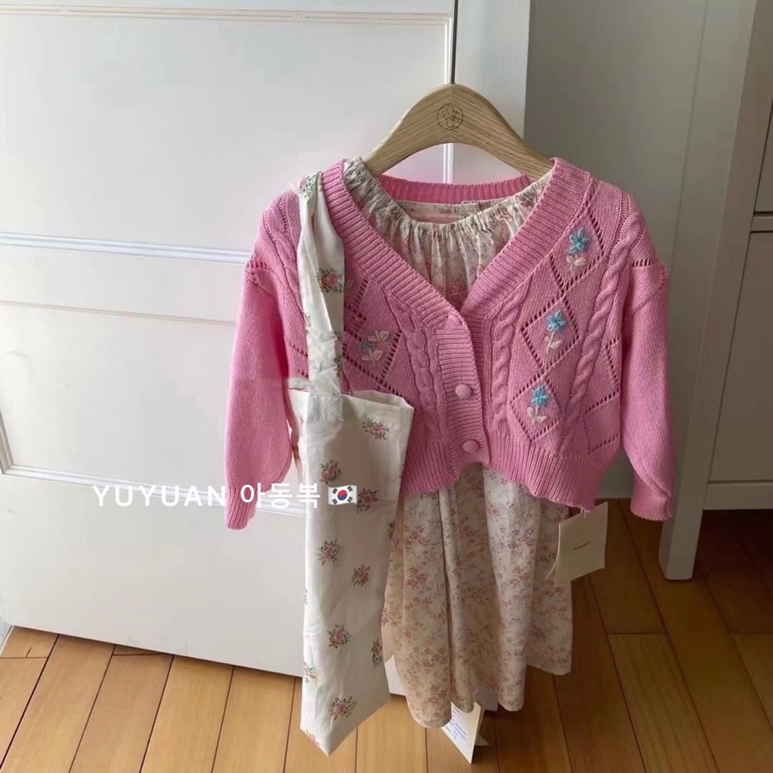 芋圆studio 韩国精品童装 2022春款儿童韩版 碎花连衣裙刺绣开衫