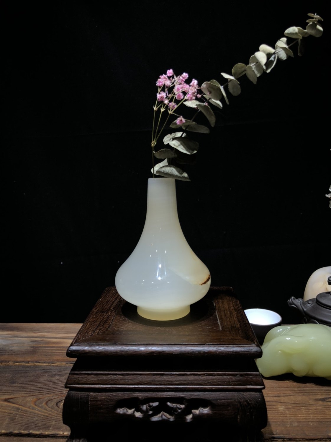 一物一图手机实拍 天然玉石古典小花瓶摆件 精致小玉瓶  雅致插花