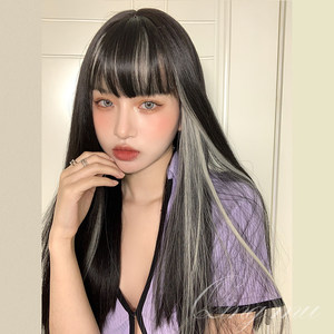 高档倾慕假发潮色网红挑染灰色渐变色 假发女长发直发自然全头套