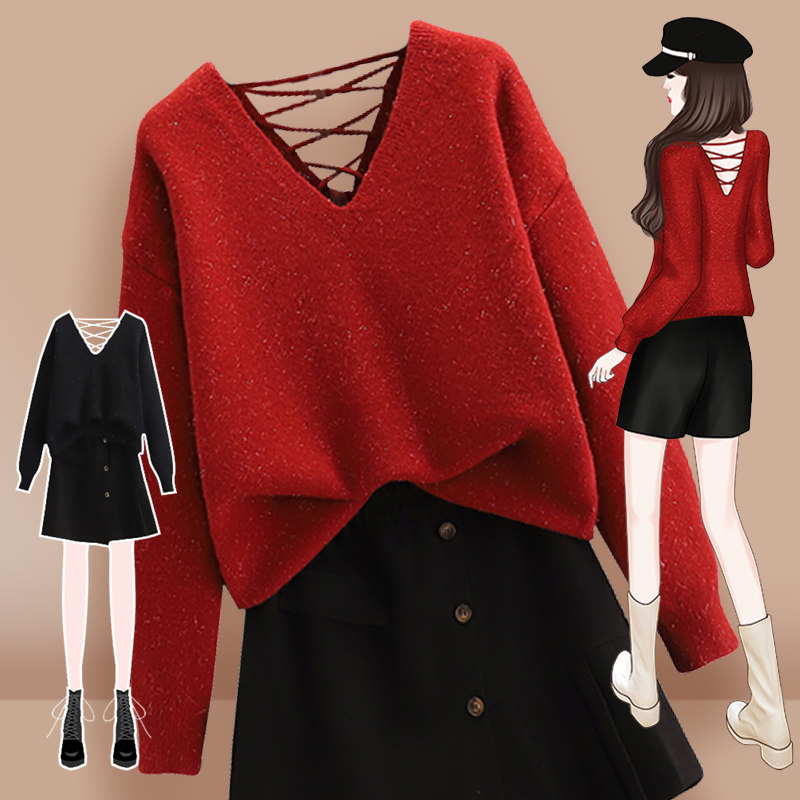 本命年红色女装时尚圣诞过年喜庆女装新年衣服女春节短裤两件套装