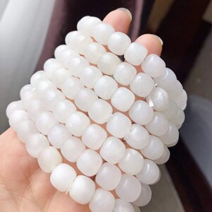 天然新疆和田白玉老形桶珠珠手链白色玉石转运珠手串时尚男女款
