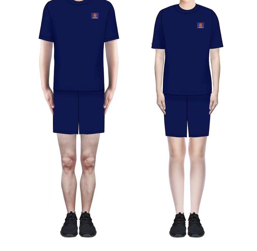 刺绣缝标际华消防火焰蓝体能训练服作训套装短袖短裤夏季t恤圆领