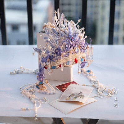 轩尘阁原创缠花发冠古风汉服发饰轻戏曲风发冠