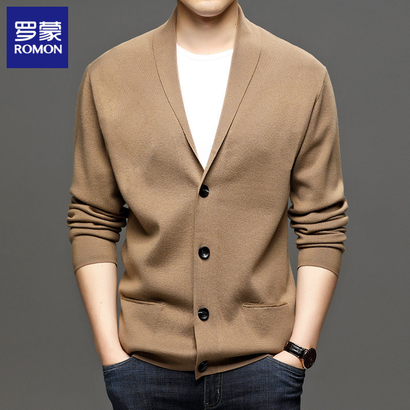罗蒙针织衫男春秋季羊绒毛衣开衫韩版商务休闲高端男士薄款羊毛衫