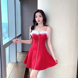 Sexy fur stitched Christmas Baby suspender dress