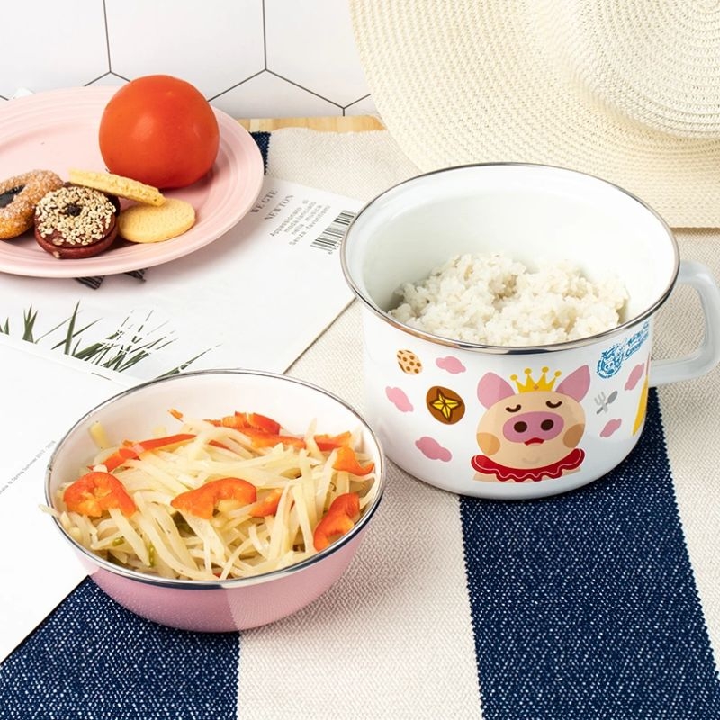 芙蓉润家搪瓷泡面碗带盖上班食堂饭盒日式家用便当碗学生打饭神器