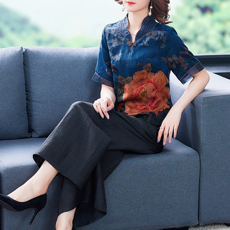中老年妈妈香云纱套装夏天新款今年流行女装高端品牌贵夫人两件套