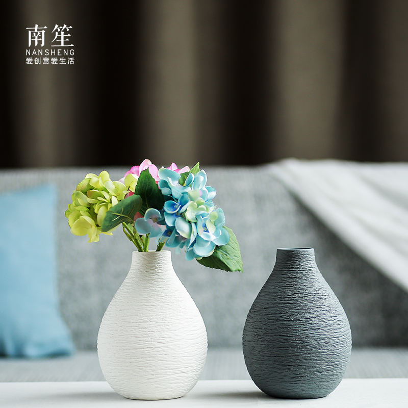 南笙 现代简约家居饰品台面摆件陶瓷花瓶仿真花干花花器装饰品