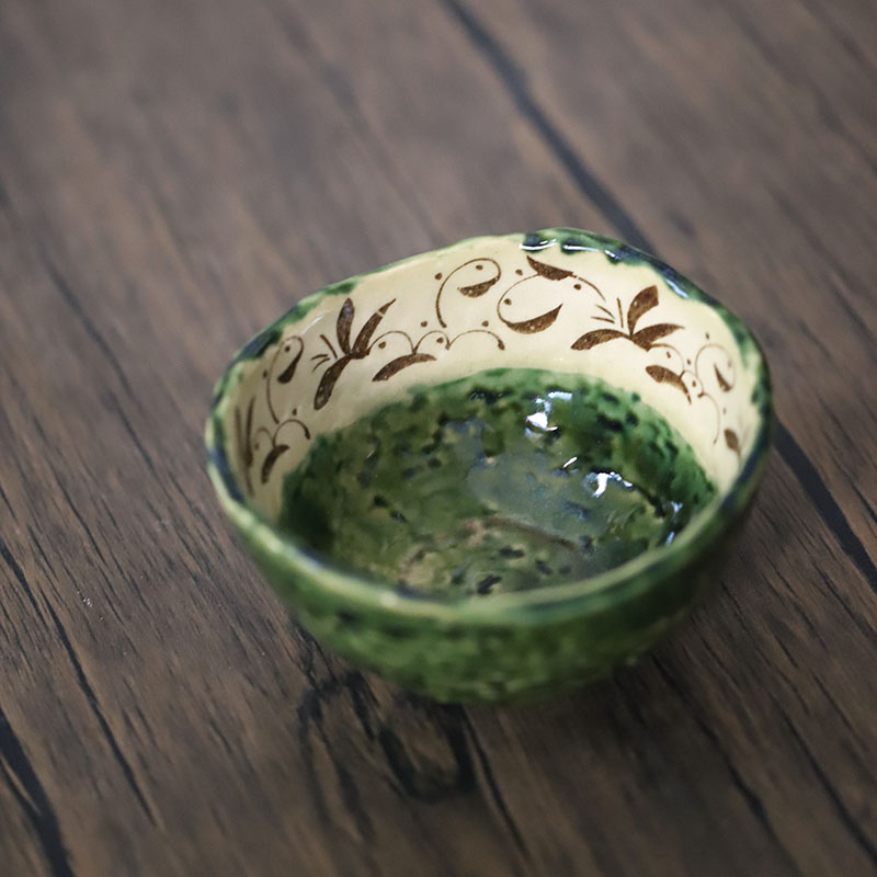 日本进口织部釉深钵碗日式家用复古风米饭碗小碗甜品碗饺子碗小碗