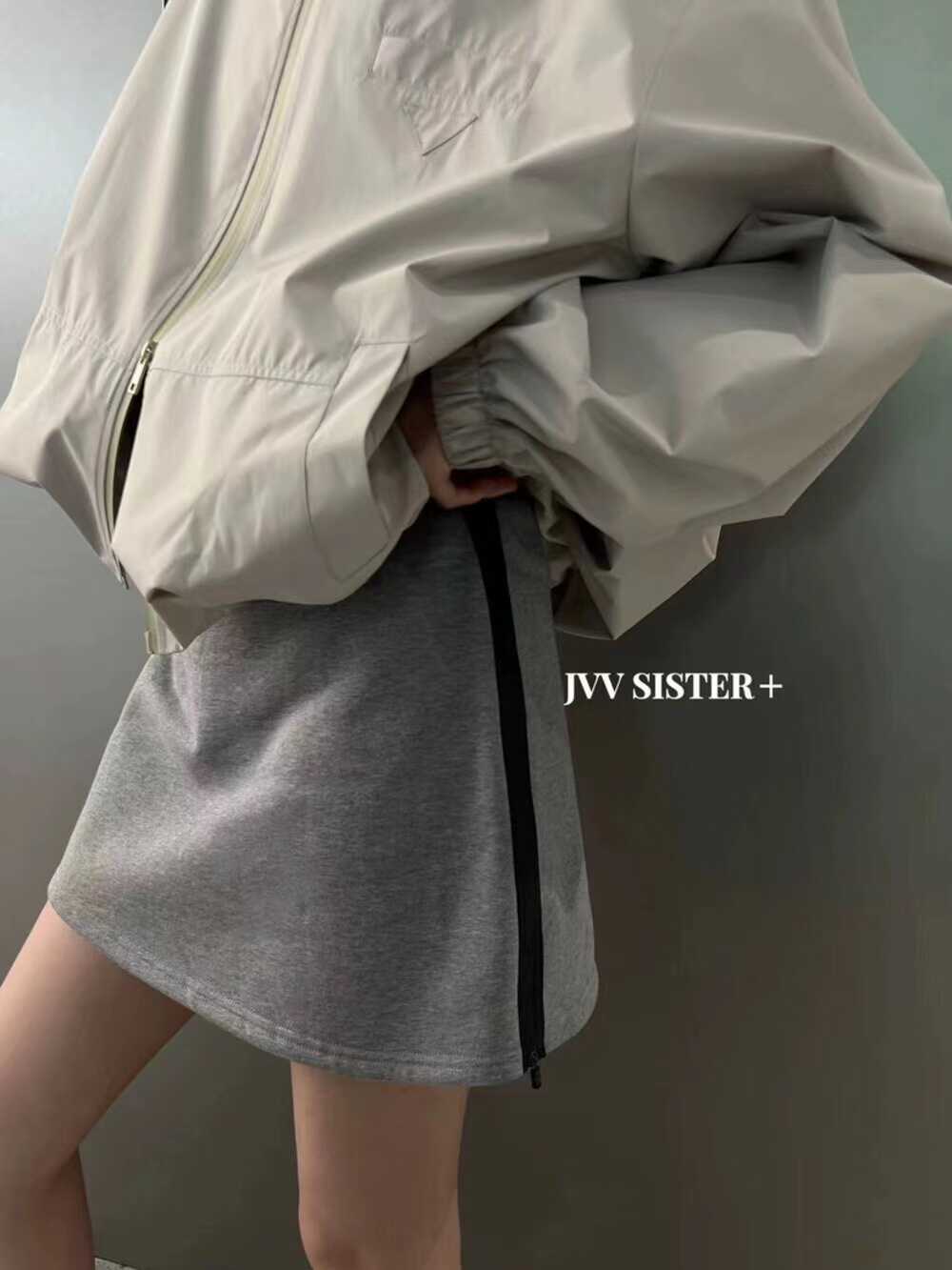 JVVSISTER半身裙女短款高腰显瘦裙子百搭A字裙正反两穿拉链短裙夏