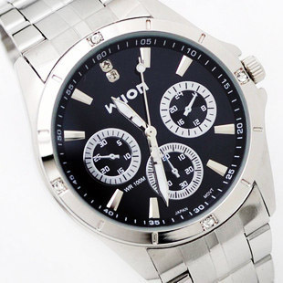 包邮正品wilon威龙情侣手表流行时尚男表三眼钢带男士石英表1025