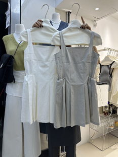 2024夏季新款韩版宽松两侧口袋抽绳设计重工艺气质显瘦背心连衣裙