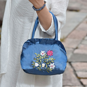包包2019新款中年女包民族风绣花刺绣帆布手拿包手提包小包小方包