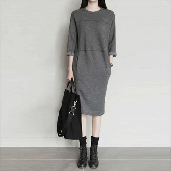 裙子轻熟风气质洋气加绒宽松休闲中长款拼接大码打底连衣裙仙女裙